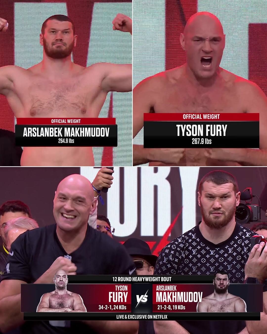 CEREMONIAL WEIGH IN: TYSON FURY vs. ARSLANBEK MAKHMUDOV 🥊
▫️Arslanbek Makhmudov: 264.9 lbs
▫️Tyson